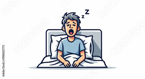A tired person in bed yawns with "Z"s floating above them, suggesting sleep