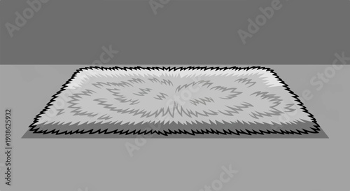 A fluffy, gray rug with a shaggy texture rests on a gray floor