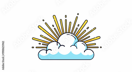 Stylized sunburst erupting from a cartoon-like cloud