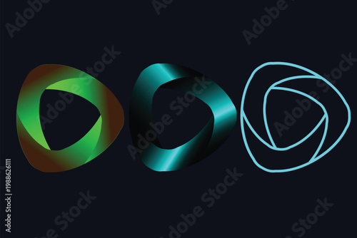 Abstract 3D loop ribbon shapes with gradient and neon outline on dark background
