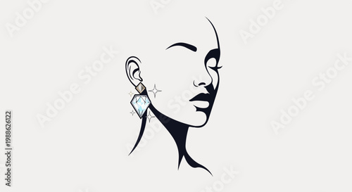 Elegant sketch of a woman's profile, adorned with a sparkling diamond earring