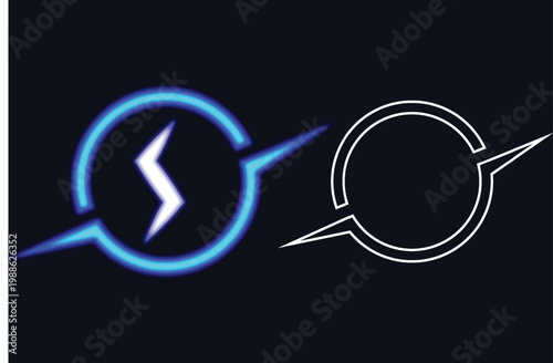 Abstract electric lightning circle logo with glowing energy ring and neon outline design