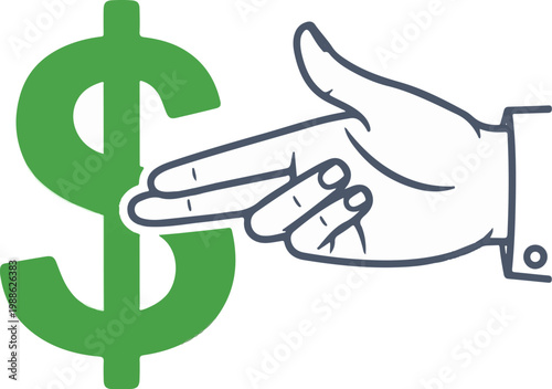 A green dollar sign is being pointed at by a hand gesture