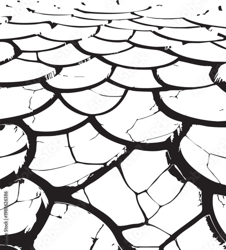 aerial view of cracked and dry soil, representing drought and arid conditions, ideal for use in environmental, climate change, or weather-related marketing and educational materials