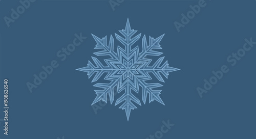 A stylized ice crystal with six pointed arms, rendered in shades of blue on a deep blue background