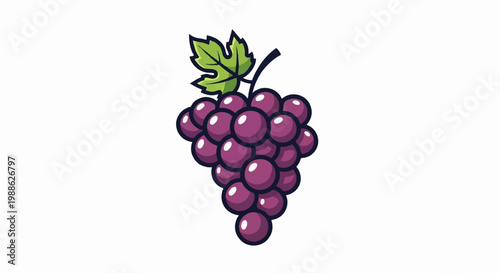 A cluster of plump, purple grapes with a green leaf and stem