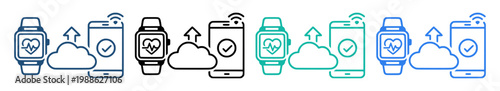smartwatch cloud sync health icon set on transparent background