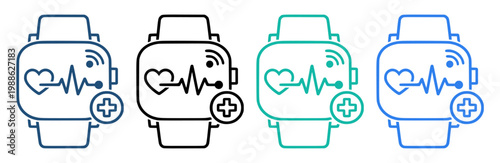 smartwatch health monitor set icon on transparent background