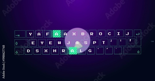 Displaying stylized keyboard on dark purple gradient, featuring green-striped keys and play icon