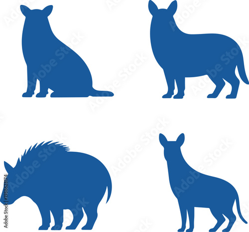 Wild Animal Silhouettes Set: Hyena, Wild Dog, and Wolf Icons Isolated on White
