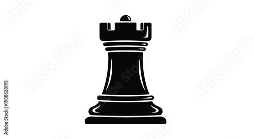 A stark black and white silhouette depicts a chess rook a strategic game piece high quality