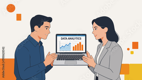 Two people discussing data analytics
