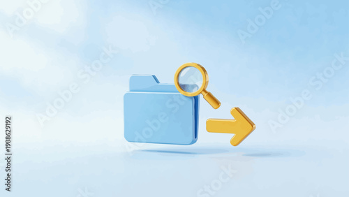 Blue folder with magnifying glass and arrow