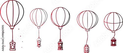 Vector Icon of a Tiny Lantern Tied to a Floating Balloon, Outline Style, Minimal, White Background