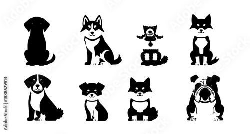 Cute Dog Breeds Set Vector Illustration – Flat Cartoon Sitting Dogs