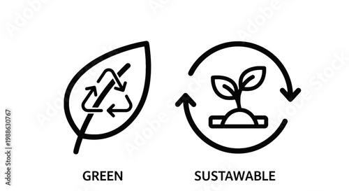 Green leaf with recycling symbol and sustainable plant icons recycling sustainable environment circular biodegradable compostable conservation