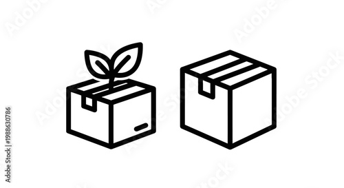 Eco-friendly package and standard shipping box icons with shipping sustainability cardboard delivery logistics commerce business transport warehouse