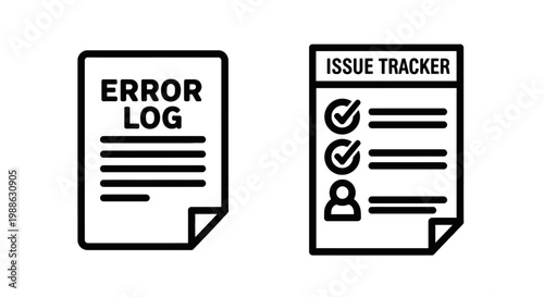 Error log document and issue tracker list with bug report problem solving document checklist information management tracking progress complaint