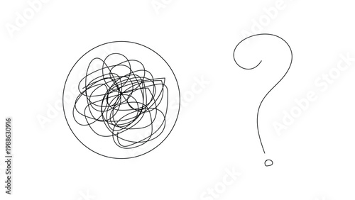 Circle with scribble and question mark on transparent background.