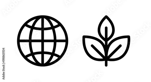 Global sustainability and environment icon set featuring earth globe and green leaves for ecology and conservation concepts environment sustainable