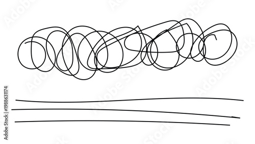 Abstract messy scribble cloud and parallel underline strokes vector set on transparent bg.