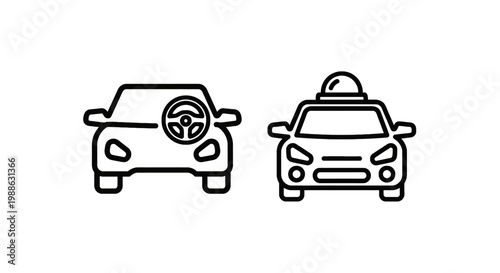 Autonomous vs manual driving vehicle icons comparing self driving technology with traditional steering wheel control autonomous driverless technology