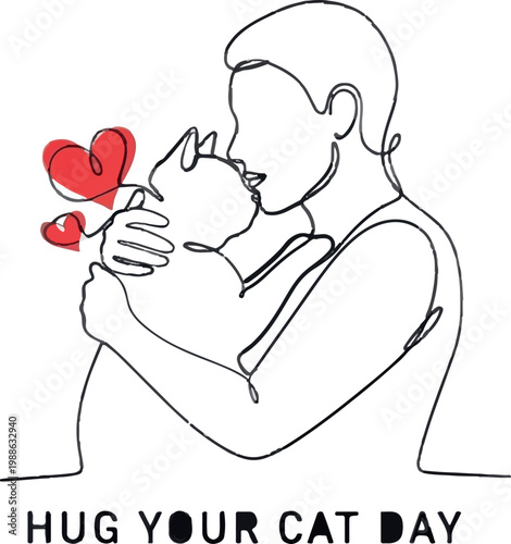 Hug Your Cat Day, cat and owner hug, pet love, Valentine's Day vector