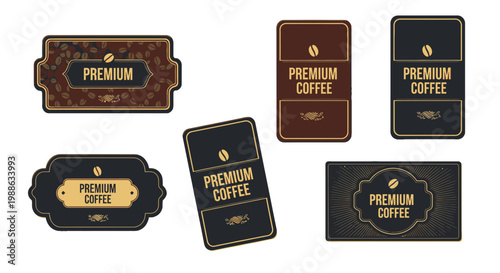 Vintage Coffee Labels Collection, Premium Bean Design Elements