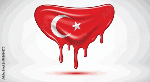 Turkish flag heart shape with realistic dripping paint effect on neutral grey background vector