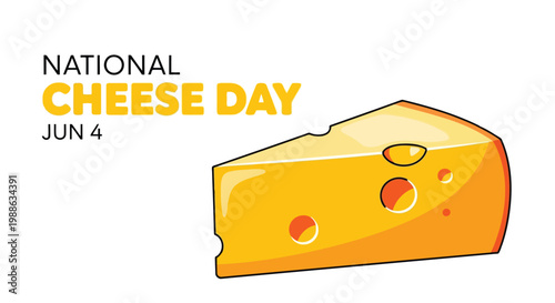 National cheese day graphic illustration with yellow wedge of swiss cheese on white background