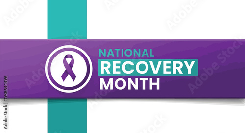 National recovery month awareness banner with purple ribbon on textured background