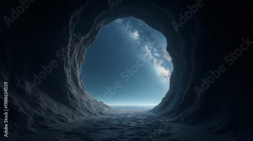 Great view of the milky-way, seem from inside a cave on a high mountain