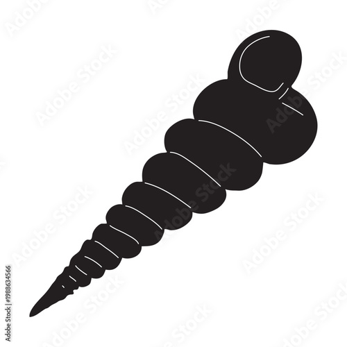 Black long seashell silhouette isolated on white background for icons, webs, stickers	