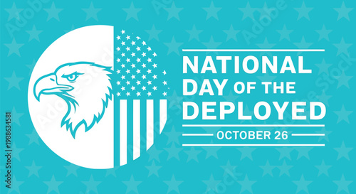 National day of the deployed banner design with bald eagle emblem and american flag