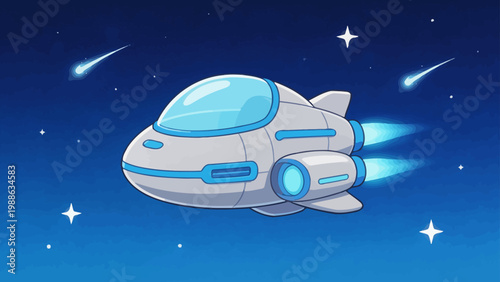 Cartoon spaceship in space