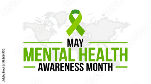 Mental health awareness month green ribbon symbol on white background