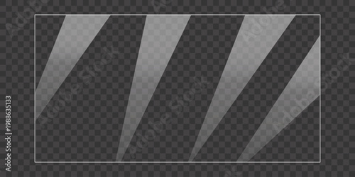 Realistic Transparent Glass Panel Texture with Glossy Light Glare and Reflective Surface Overlay, Isolated Rectangle Gradient Window Effect