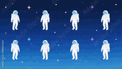 Cartoon astronauts in space