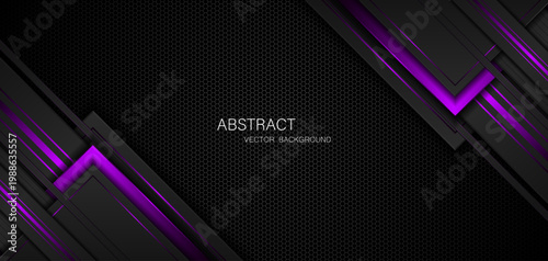 Abstract black and purple polygons on dark steel mesh background. with free space for design. modern technology innovation concept background