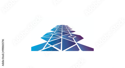 Tableau sur toile Abstract geometric arrow shape composed of interconnected triangular facets in blue and purple gradient last 2026