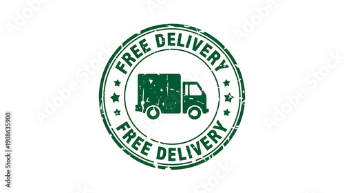 Free delivery stamp concept with green badge and truck icon for shipping service promotion