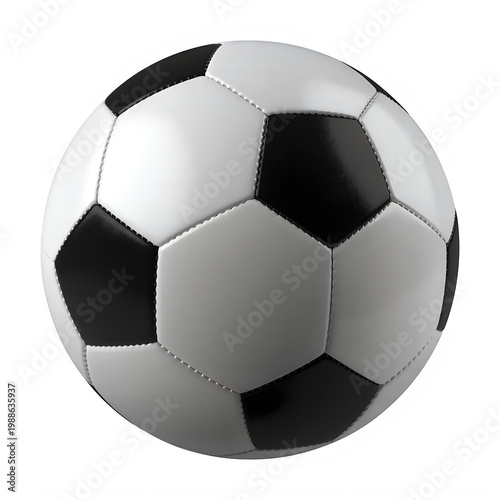 Classic black and white soccer ball, stitched panels isolated on a transparent background