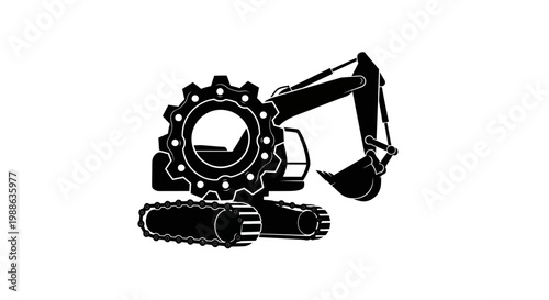 Black silhouette of an excavator machine.