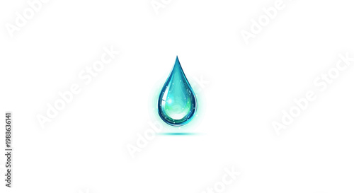 Single blue water droplet with reflection on white background last 2026.