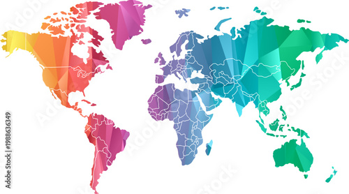 Rainbow, colorful world map, vector illustration, geography, educational vector illustration