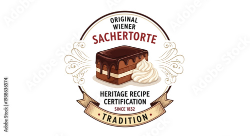 Original Wiener Sachertorte heritage recipe certification emblem for authentic dessert