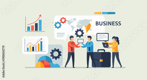 Diverse professionals collaborate on growth charts and global strategy