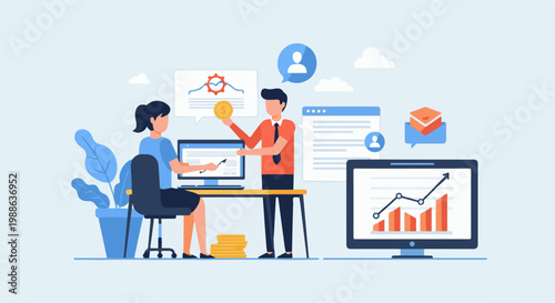 Business meeting with charts and coins