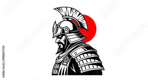 Warrior wearing armor and helmet with red crest illustration