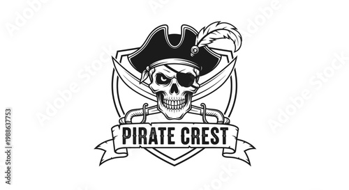 Vintage Pirate Emblem with Skull and Crossed Swords